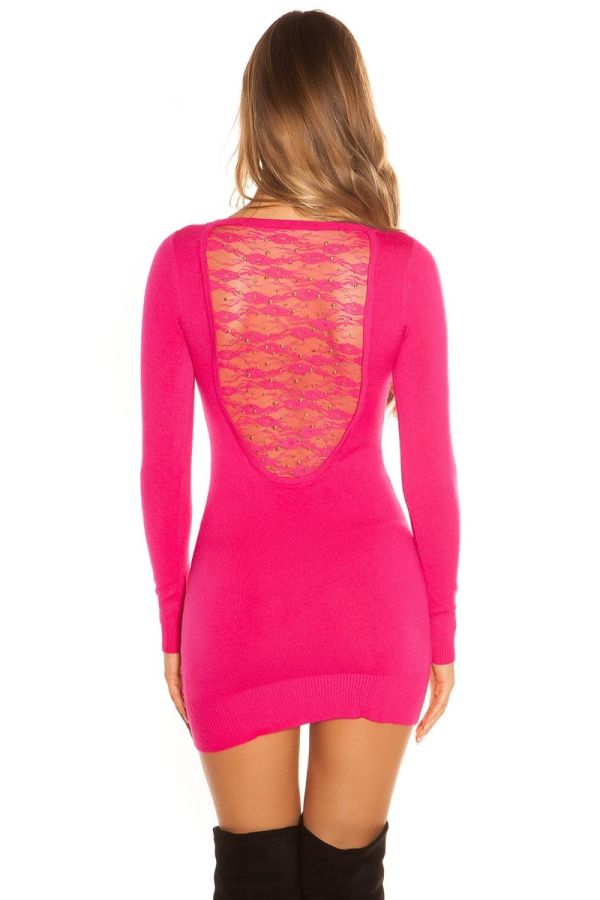 DRESS BLOUSE KNITTED LONG SLEEVES LACE FUCHSIA ISDF80961