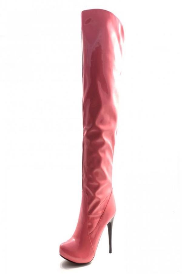 μπότα γόνατο ψηλοτάκουνη λουστρίνι ροζ