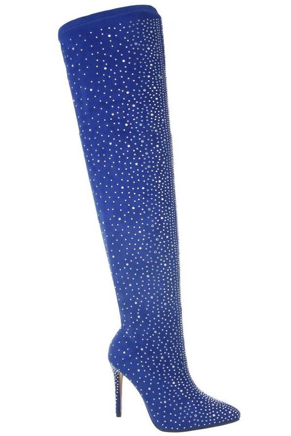 overknee blue boots with strass decoration.