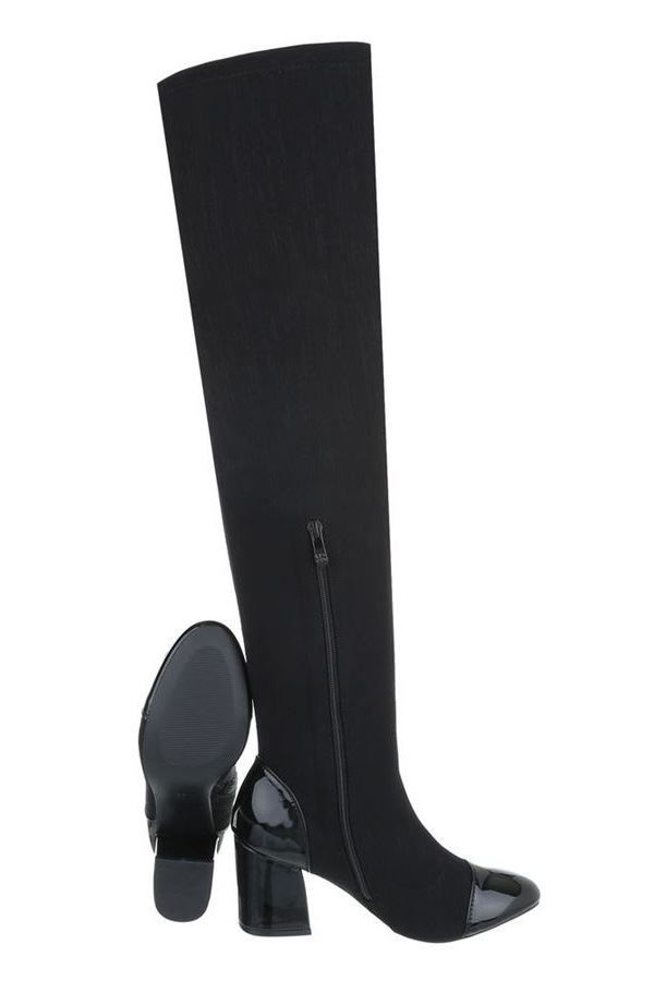 Μπότες Ψηλές Γόνατο Λουστρίνι Λεπτομέρειες Μαύρες FSW98911