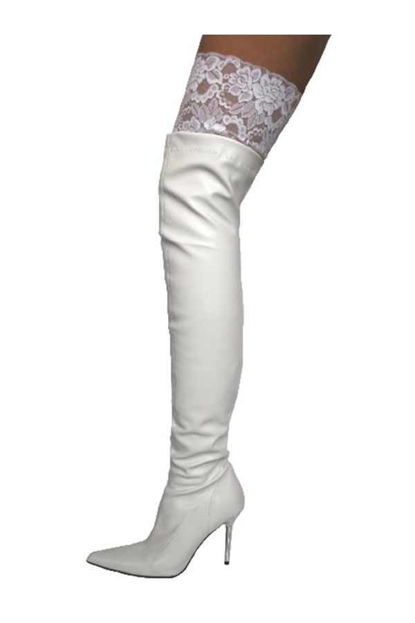 Μπότες Γόνατο Ψηλές Σέξι Δαντέλα Άσπρες NIL600A