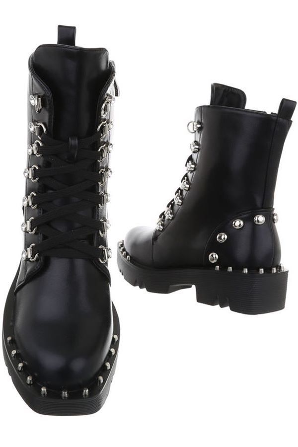 ankle boots silver studs cords black.