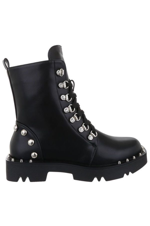 ANKLE BOOTS SILVER STUDS CORDS BLACK FSW201931