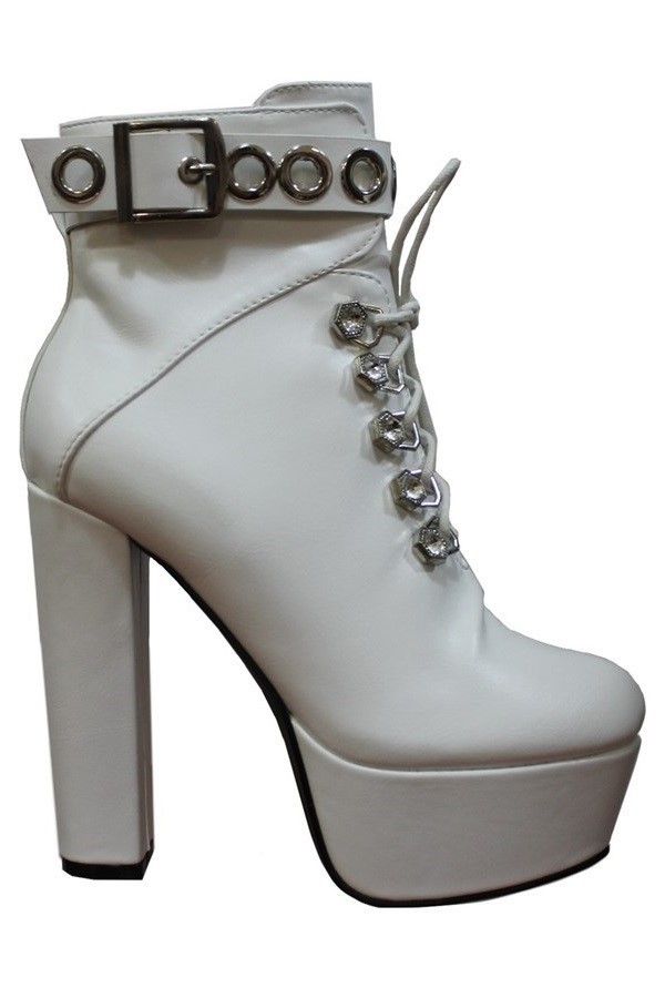 ANKLE BOOTS HIGH HEELS CORDS STRASS WHITE JDK2210