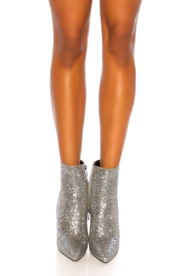 ankle boots thick heel evening glitter silver.