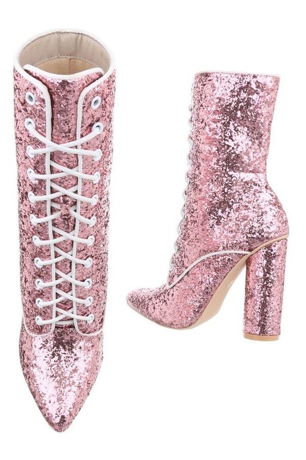 ANKLE BOOTS POINTED GLITTER WHITE CORDS CHAMPAGNE PINK FSW00211