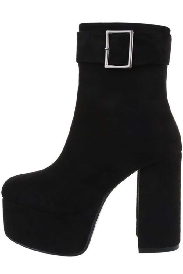 ankle boots high heels wide platform suede black.