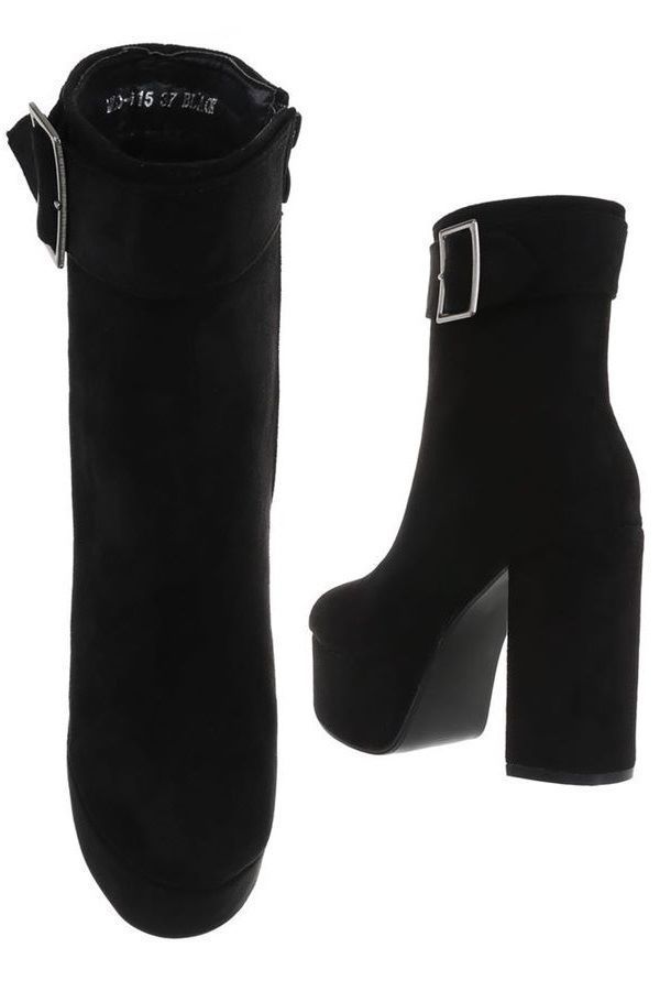 ankle boots high heels wide platform suede black.