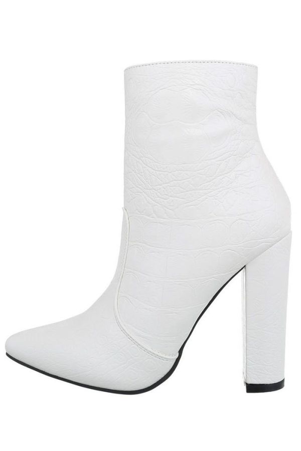 ANKLE BOOTS POINTED WIDE HEEL CROCO WHITE FSW01461