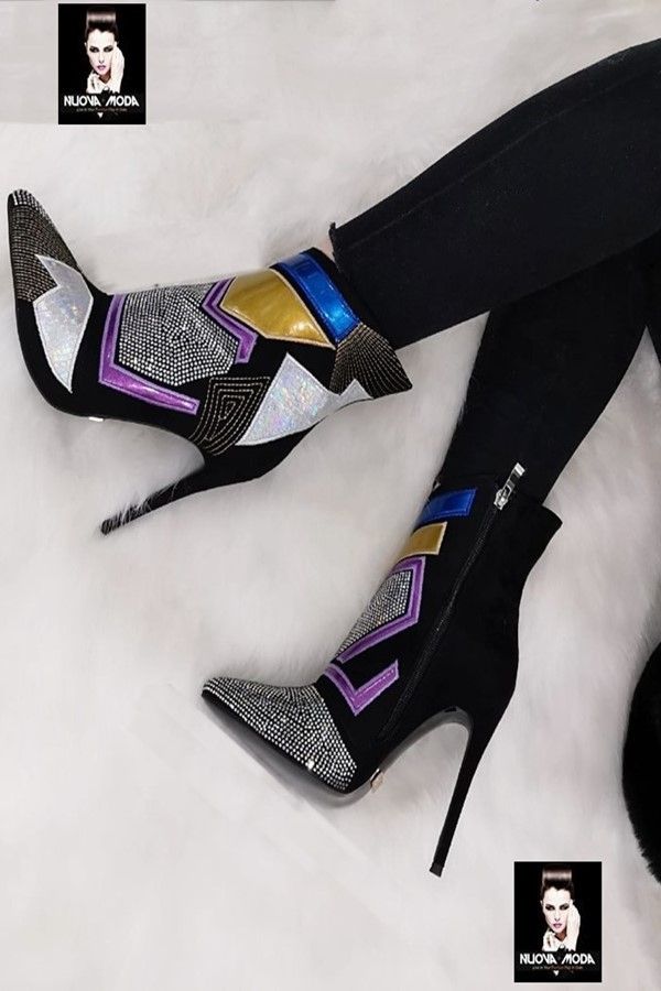 ANKLE BOOTS EXCLUSIVE POINTED STRASS BLACK MUTLICOLOR JDK35100