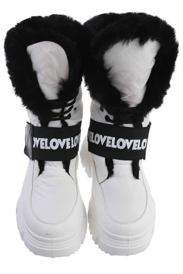 Ankle Boots Snow Fur Padding White Black FSW302238