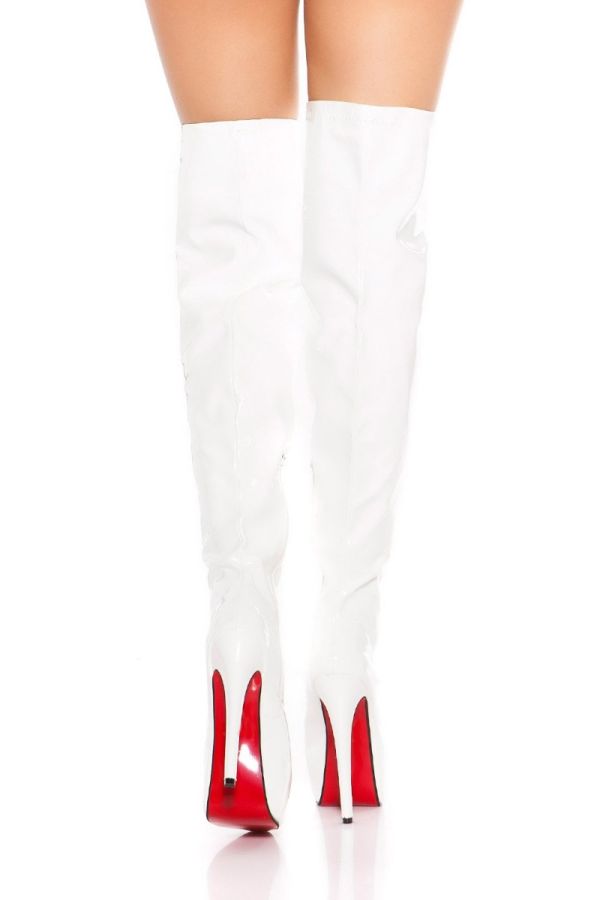 μπότες γόνατο σέξι ψηλό τακούνι βινύλιο άσπρες.