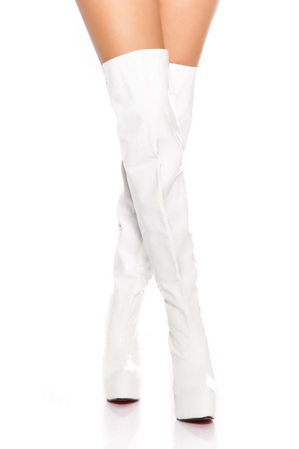 Μπότες Γόνατο Σέξι Ψηλό Τακούνι Βινύλιο Άσπρες ISDM620215