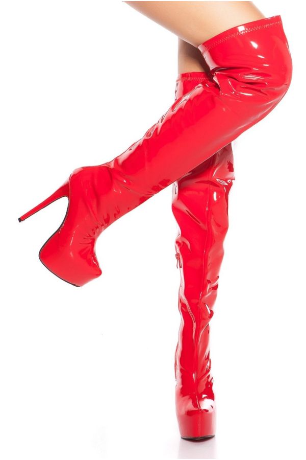 boots over knee sexy high heeled vinyl red.