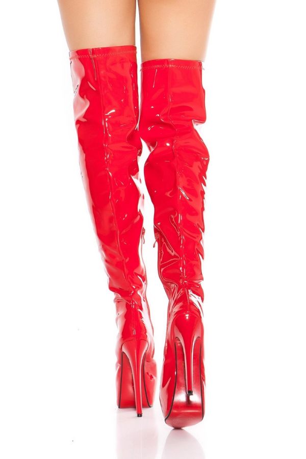 Μπότες Γόνατο Σέξι Ψηλό Τακούνι Βινύλιο Κόκκινες ISDM620215