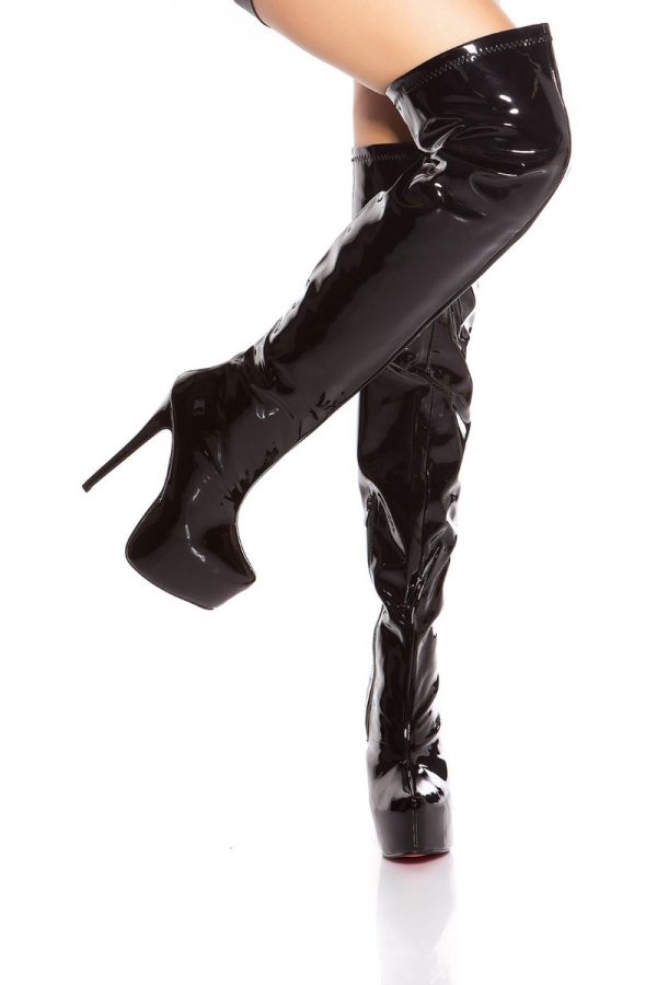 boots over knee sexy high heeled vinyl black.