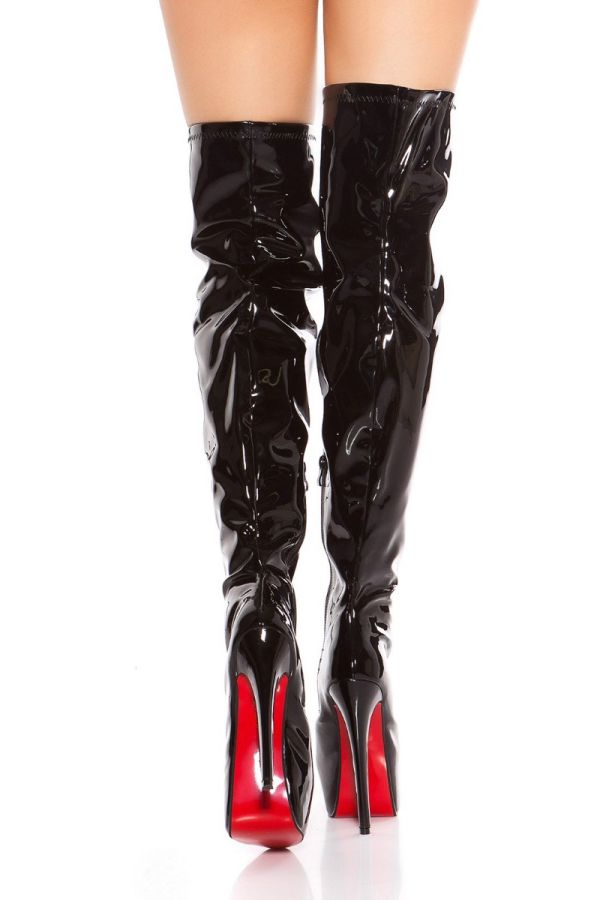 Μπότες Γόνατο Σέξι Ψηλό Τακούνι Βινύλιο Μαύρες ISDM620215