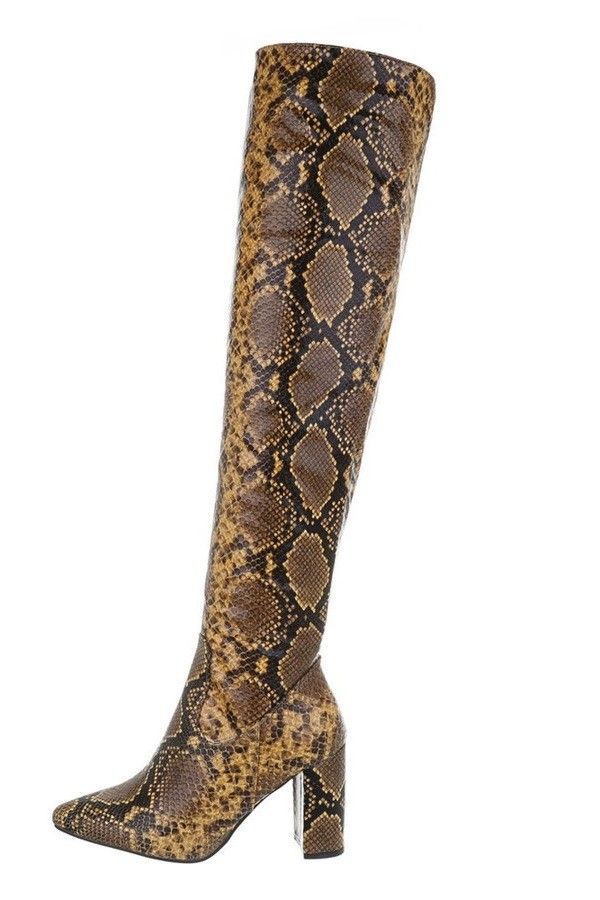 μπότες γόνατο χοντρό τακούνι φίδι μπεζ καφέ.