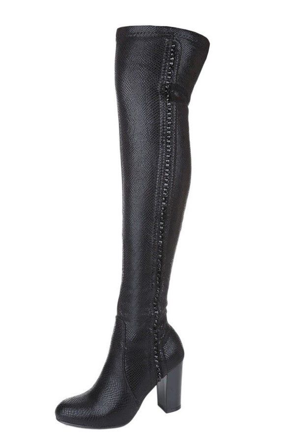 Μπότες Ψηλές Γόνατο Ελαστικές Croco Μαύρες FSW102702