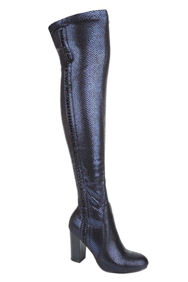 Μπότες Ψηλές Γόνατο Ελαστικές Croco Μπλε FSW102702