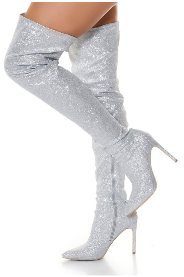 boots over knee sexy high glitter silver.