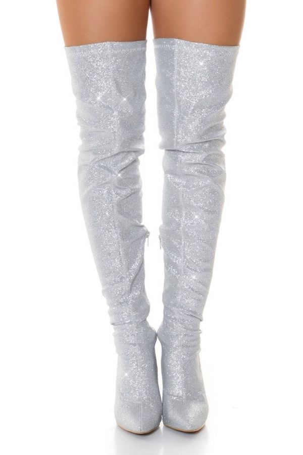 boots over knee sexy high glitter silver.