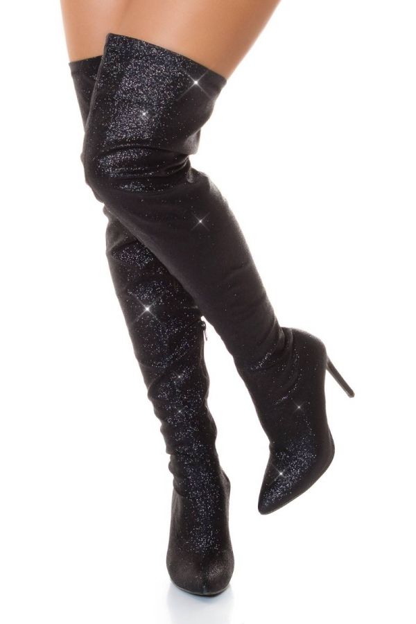 boots over knee sexy high glitter black.