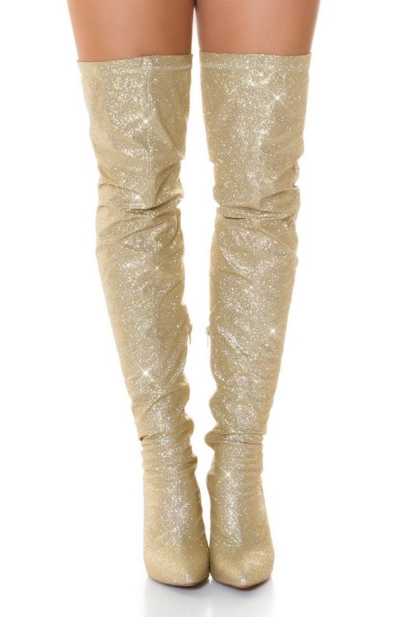 boots over knee sexy high glitter gold.