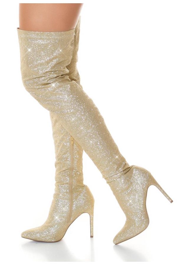 boots over knee sexy high glitter gold.