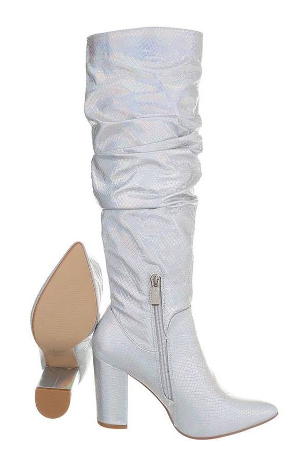 boots fold thick heel croco silver.