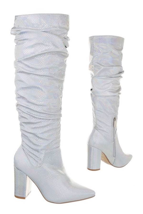 Boots Fold Thick Heel Croco Silver FSWK01581