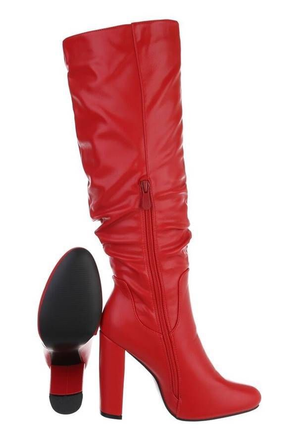 Boots Fold Thick Heel Red FSW030111