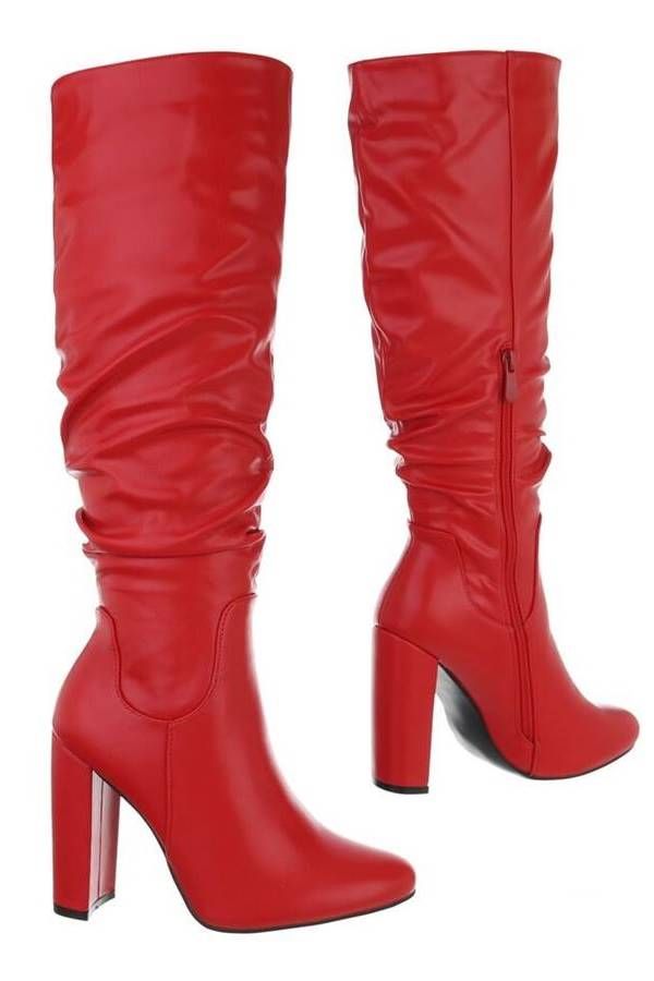 boots fold thick heel red.