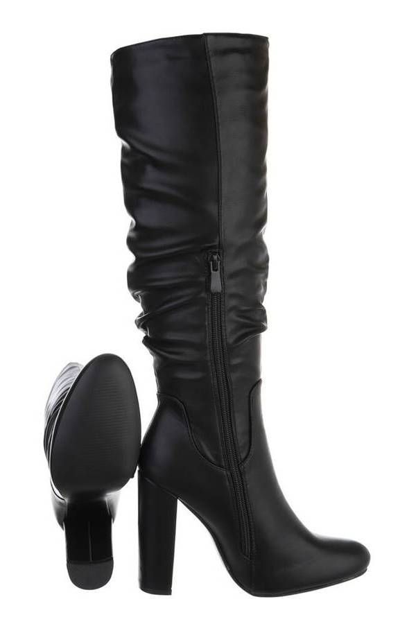 Boots Fold Thick Heel Black FSW030111