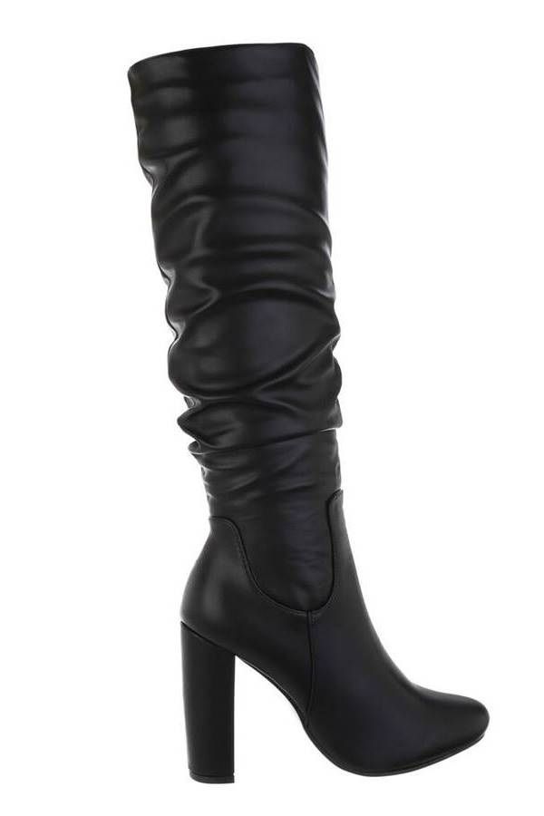 boots fold thick heel black.