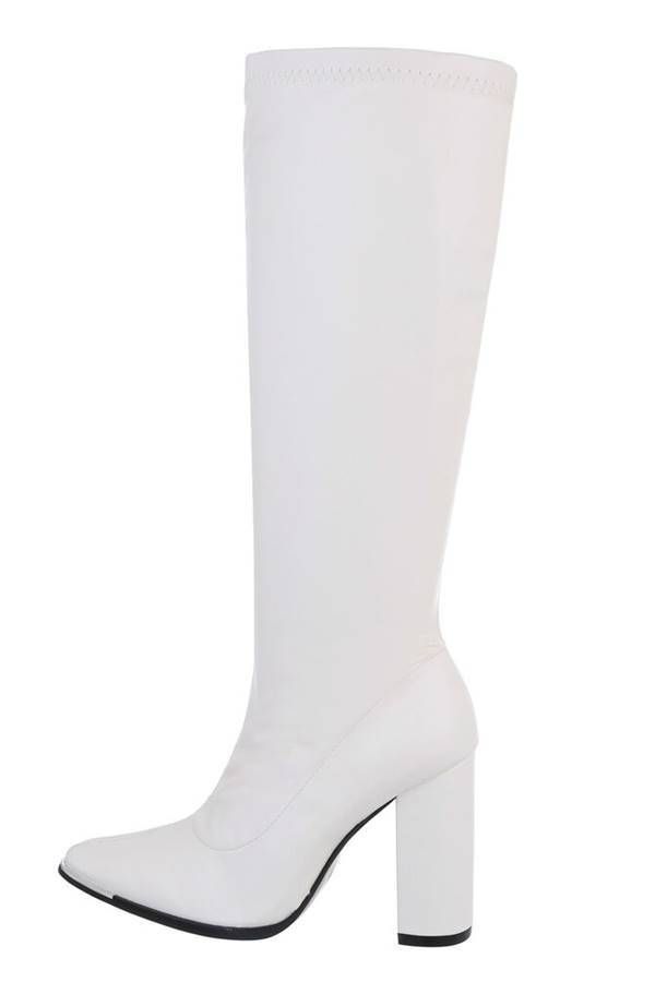 boots thick heel stretch white.