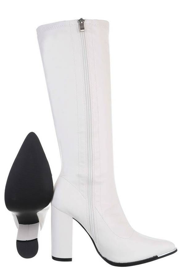 boots thick heel stretch white.