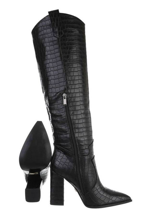Boots Thick Heel Croco Black FSWL65833