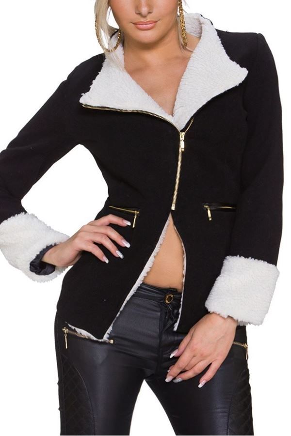 jacket padded white fur black.