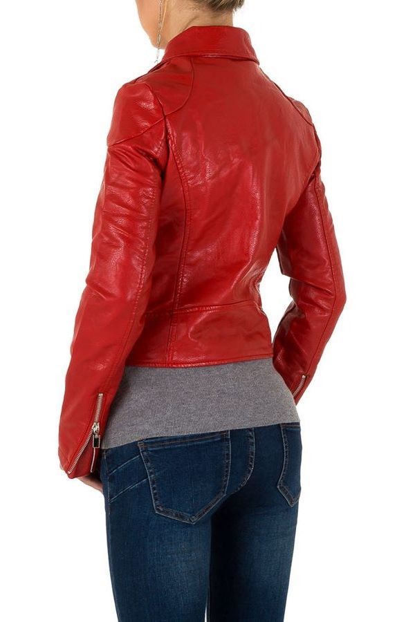 jacket biker short leatherette red.