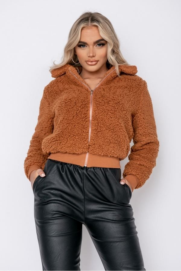 jacket borg faux fur camel.