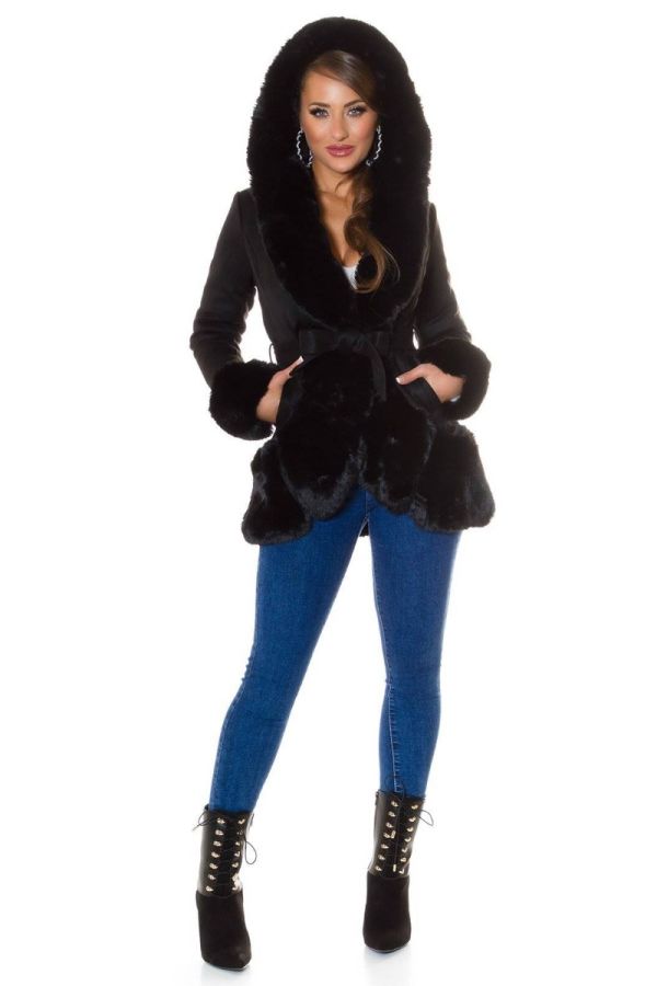 Jacket Fur Evening Hood Black ISDJ65013
