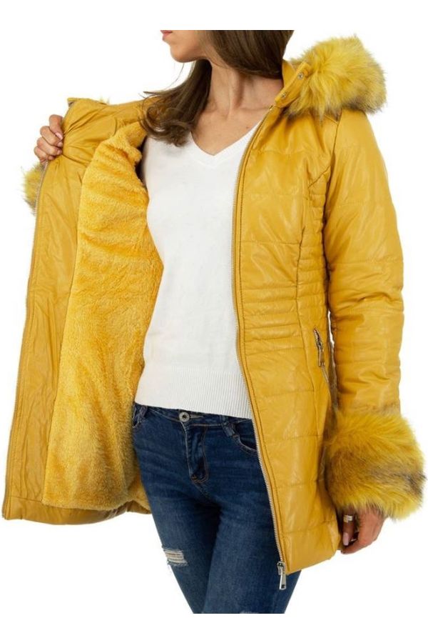 jacket leatherette fur hood yellow.