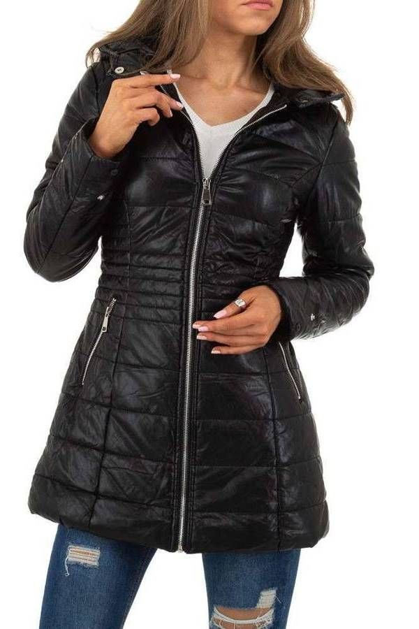jacket leatherette fur hood black.