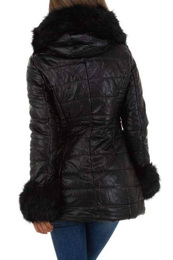 Jacket Leatherette Fur Hood Black FSW54104