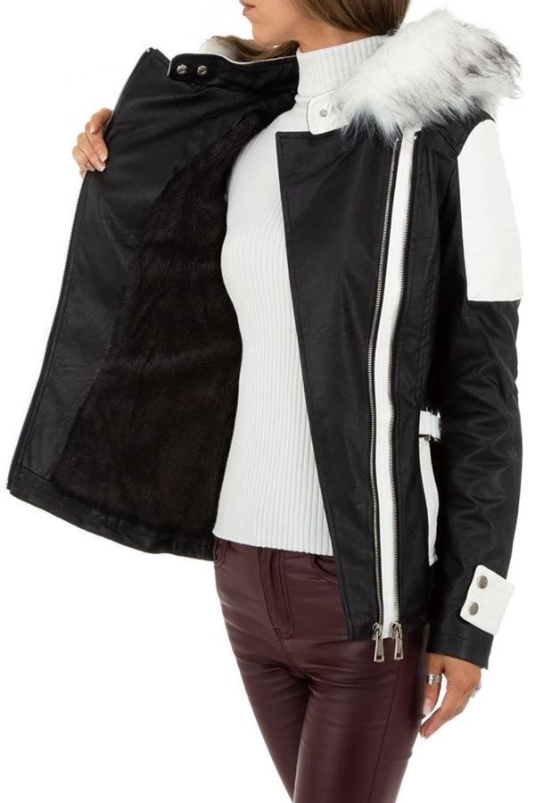 jacket padded leatherette black white.