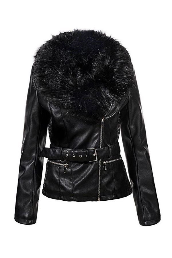 jacket fur lapel leatherette black.