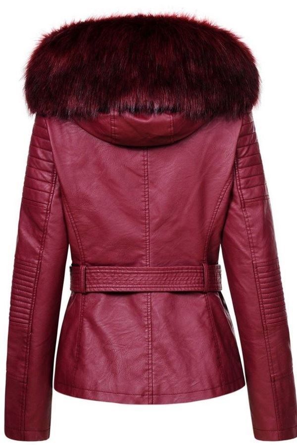 jacket leatherette fur lapel bordeaux.