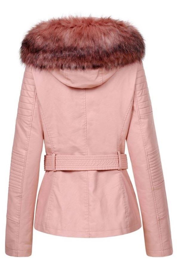 jacket leatherette fur lapel pink.