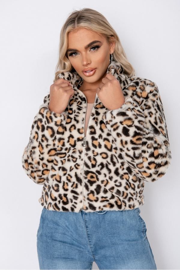 jacket faux fur bomber leopard.
